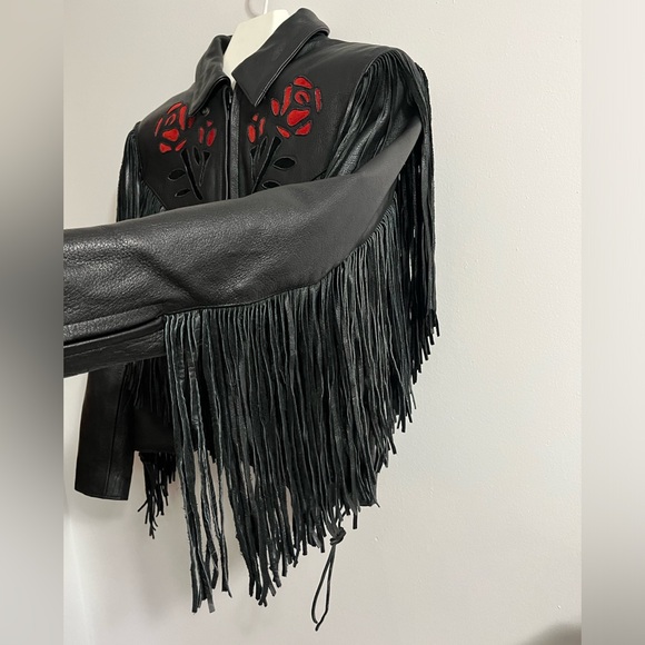 Woman’s Leather Gallery Fringed Motorcycle Biker Jacket size medium - Picture 5 of 14